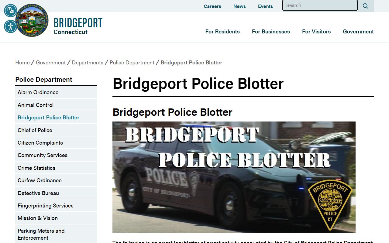 Bridgeport Police arrest blotter, not a Bridgeport jail mugshot gallery