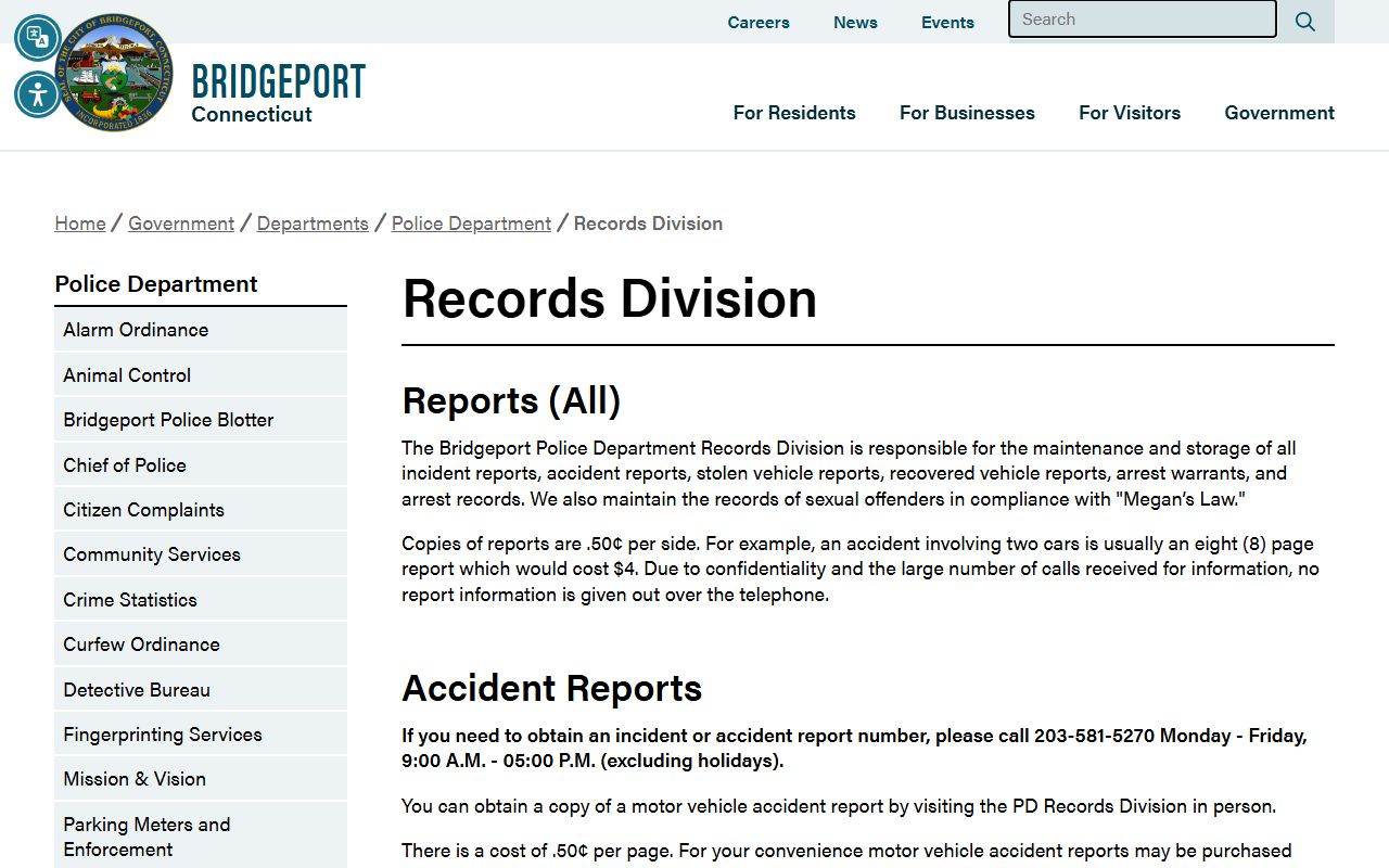 Bridgeport Police Records Division for requesting a Bridgeport booking record
