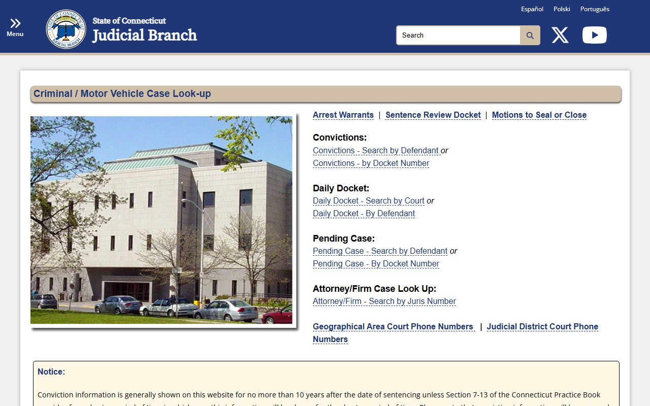 Connecticut criminal and motor vehicle court records lookup after a Bridgeport arrest
