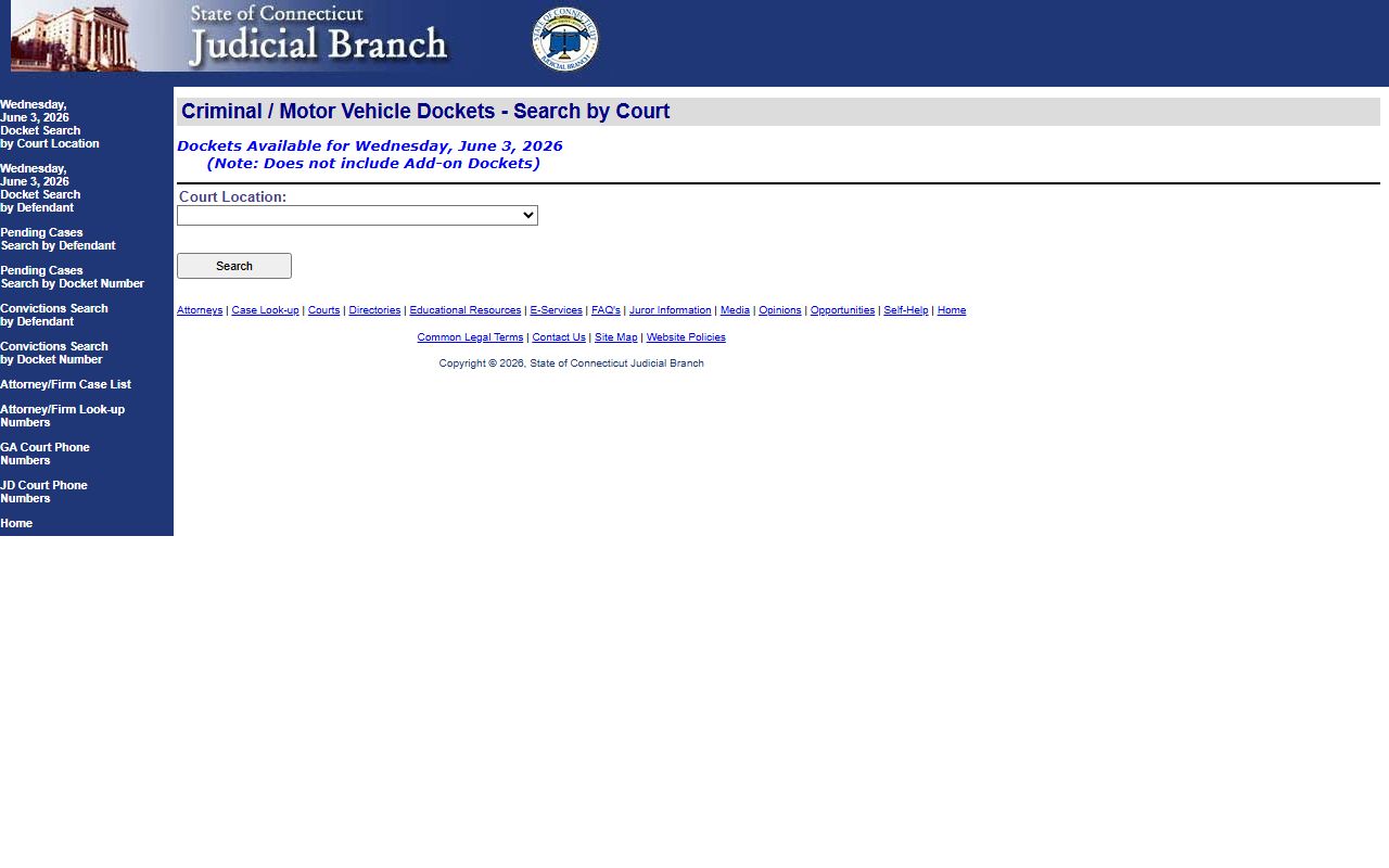 Connecticut daily docket court search for Bridgeport court dates